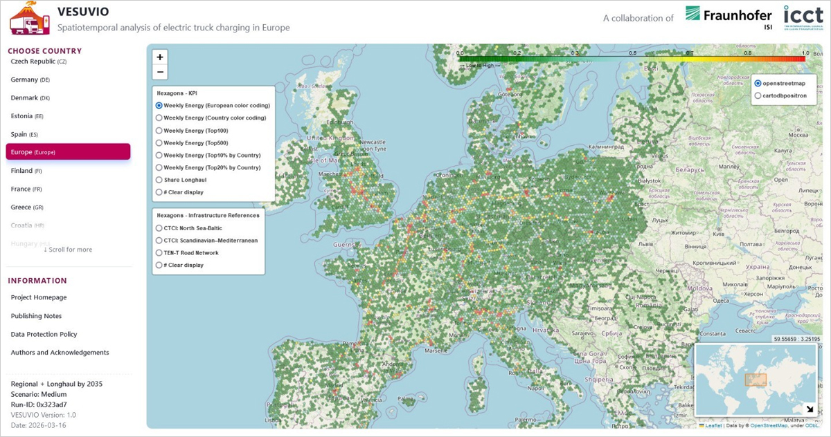 Un estudio identifica las zonas de Europa que concentrarán la demanda de recarga de camiones eléctricos